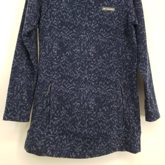 Columbia Abstract Cowl Neck Fleece Tunic Top S Womens Zipper Pockets Navy Blue - Picture 4 of 7